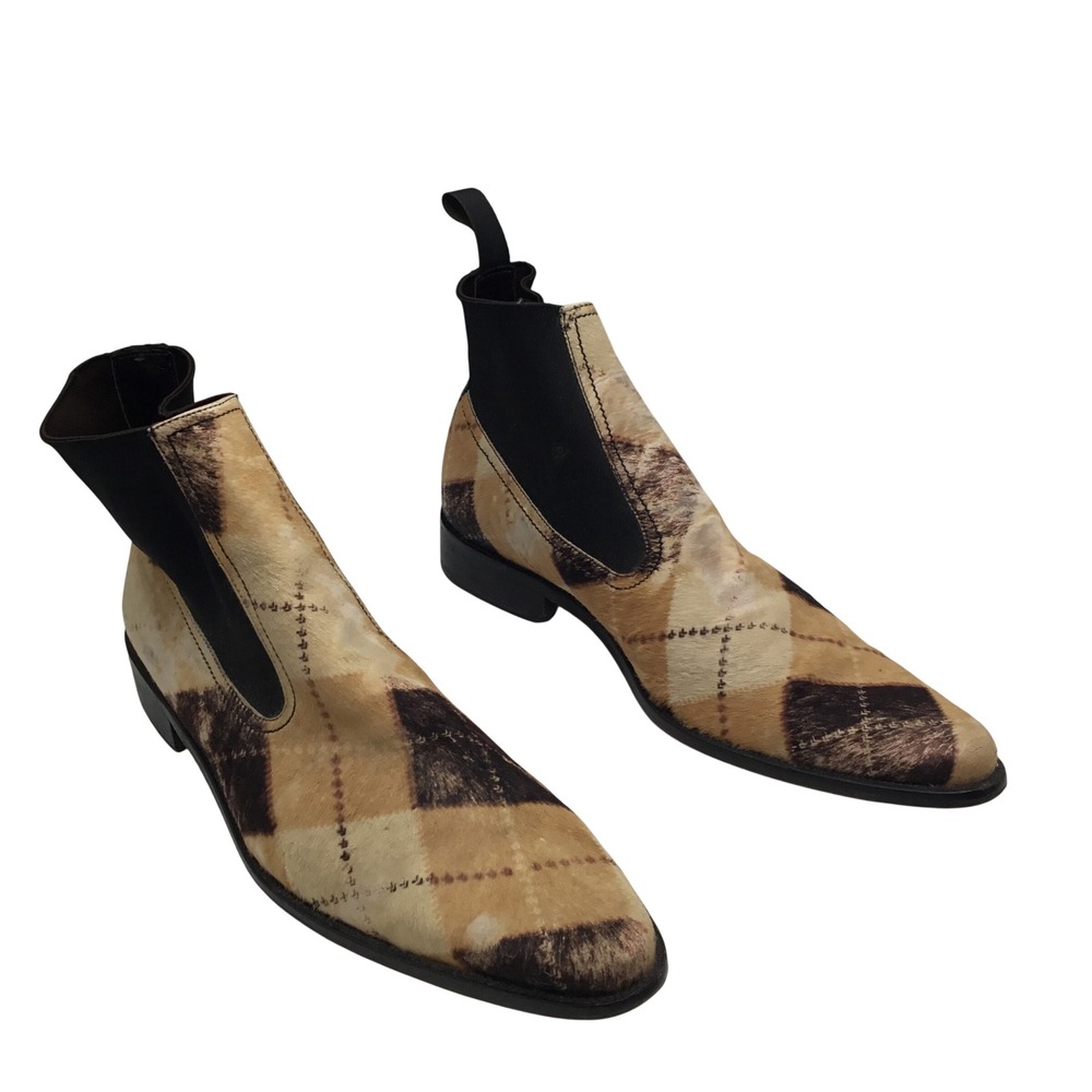 Donald J Pliner Jason Argyle Pony Hair Chelsea Boots Mens 9.5 M Made in Italy
